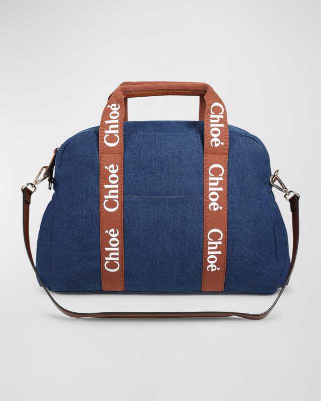 Kid's Grosgrain Logo Denim Changing Bag